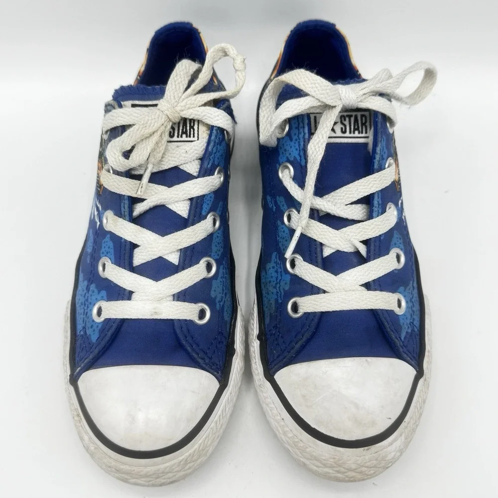 Converse All Star Low Top Dinosaur Print Blue Kids Sneakers Shoes Size 1 Youth